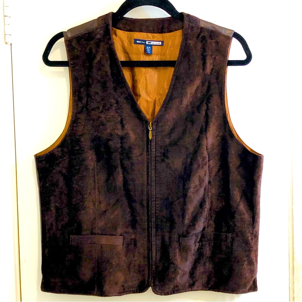 Vintage Wilke Rodriguez Faux leather Vest Zip Front Side Slit Hem Size Medium.